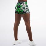 Women's Mid-rise Green Day of the Dead Sugar Skulls Halloween Athletic Booty Shorts