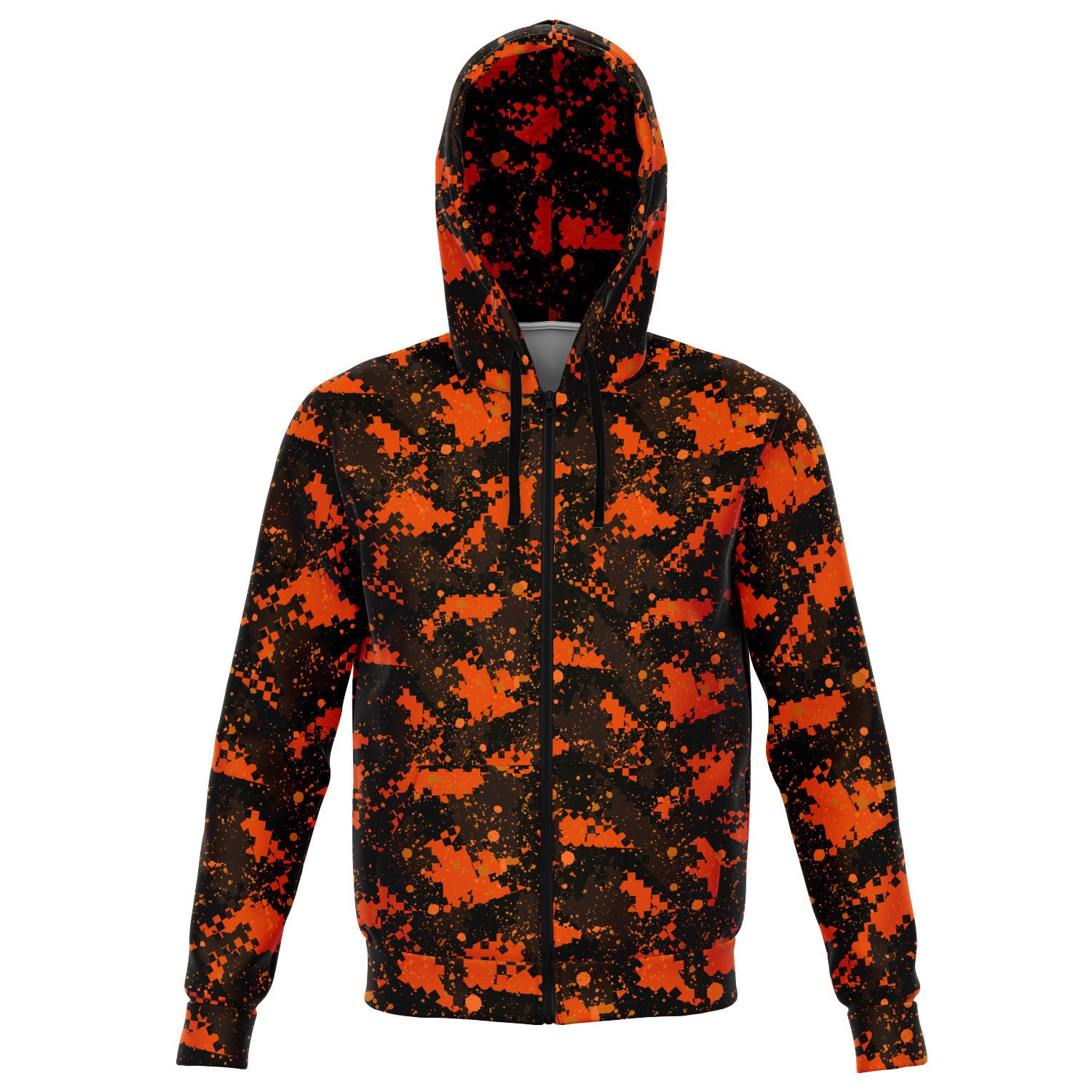 Unisex Orange Digital Camouflage Athletic Zip-Up Hoodie