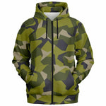 Unisex M90 Woodland Green Modern Soldier Urban Warfare Camouflage Zip-Up Hoodie