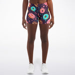 Women's Mid-rise Hot Donut Cake Galaxy Explosion Athletic Booty Shorts