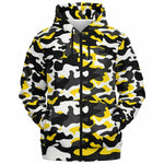 Unisex Urban Jungle Yellow White Black Camouflage Zip-Up Hoodie