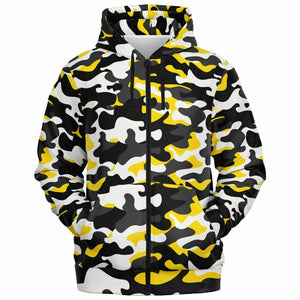 Unisex Urban Jungle Yellow White Black Camouflage Zip-Up Hoodie