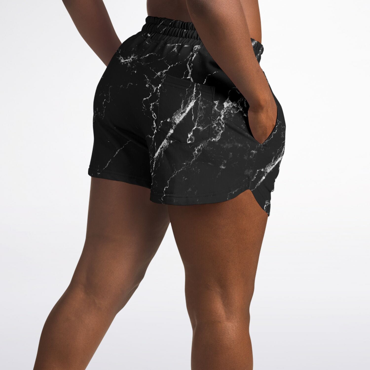 Women's Black Marble Athletic Running Shorts