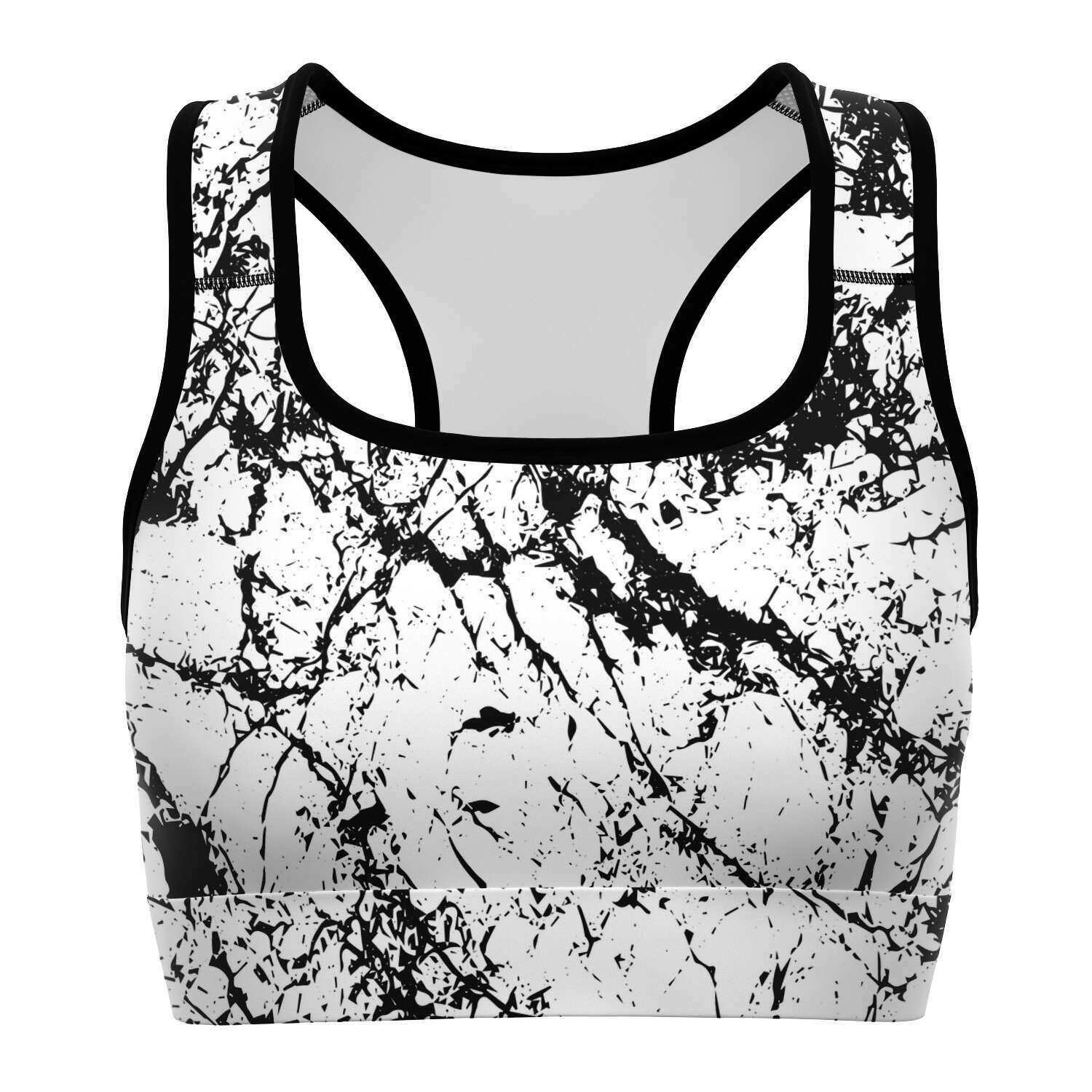 Women's White Marble Athletic Sports Bra Front