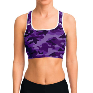 Women's All Purple Camouflage Athletic Sports Bra Model Front