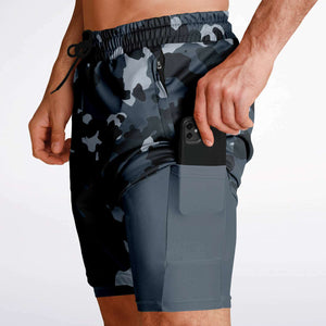 Men's 2-in-1 Winter Midnight Soldier Camouflage Gym Shorts