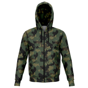 Unisex Deep Jungle Camouflage Athletic Zip-Up Hoodie