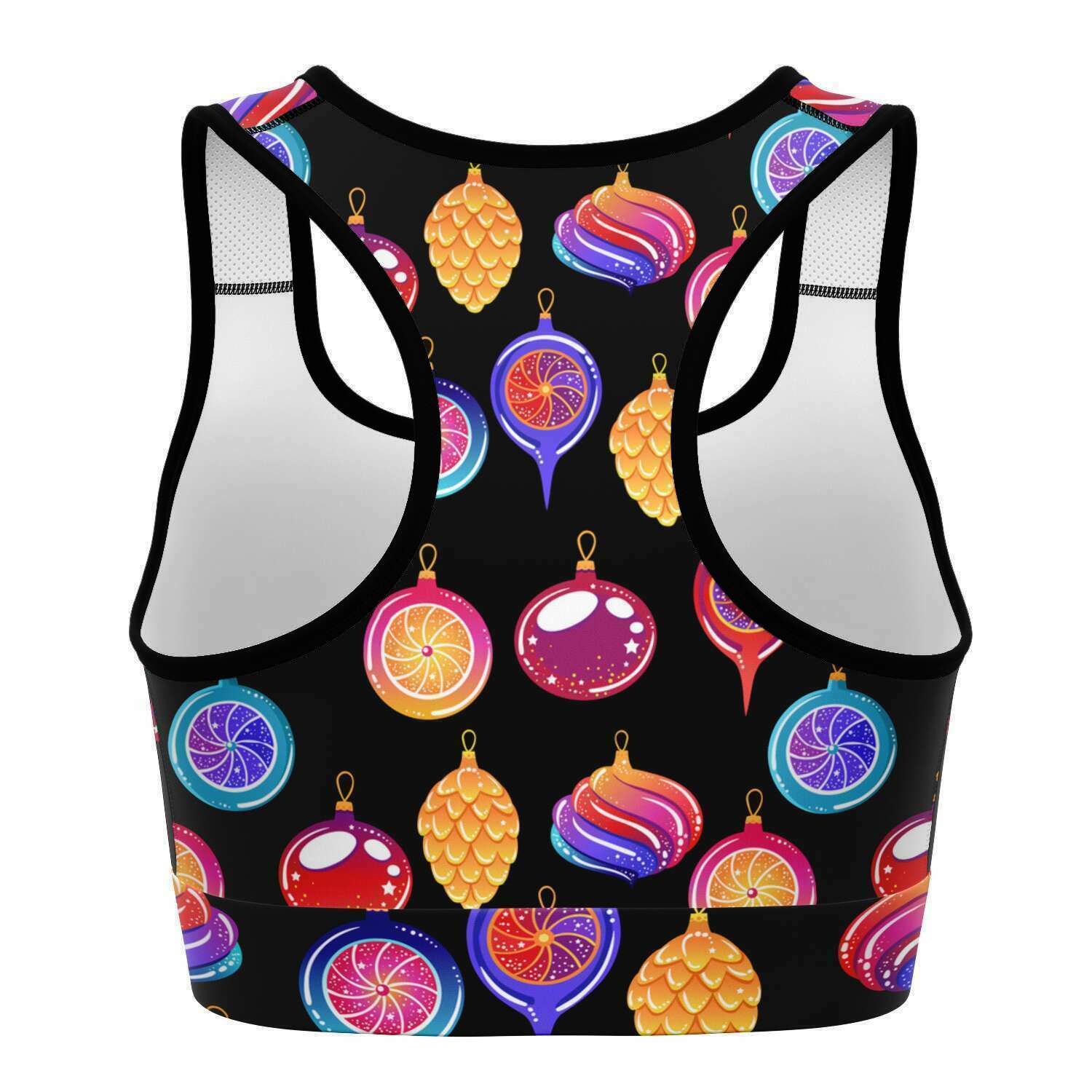 Women's Colorful Christmas Ornaments Athletic Sports Bra Back