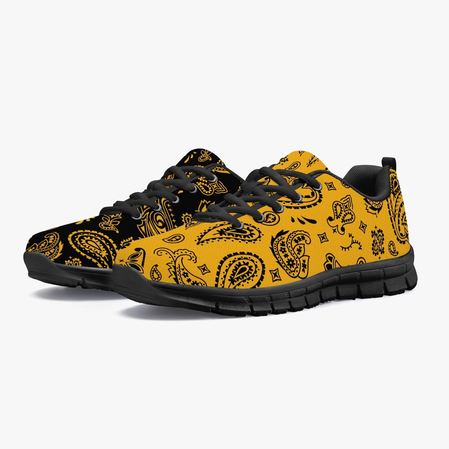 Women's Black Pittsburgh Yellow Paisley Gym Workout Sneakers