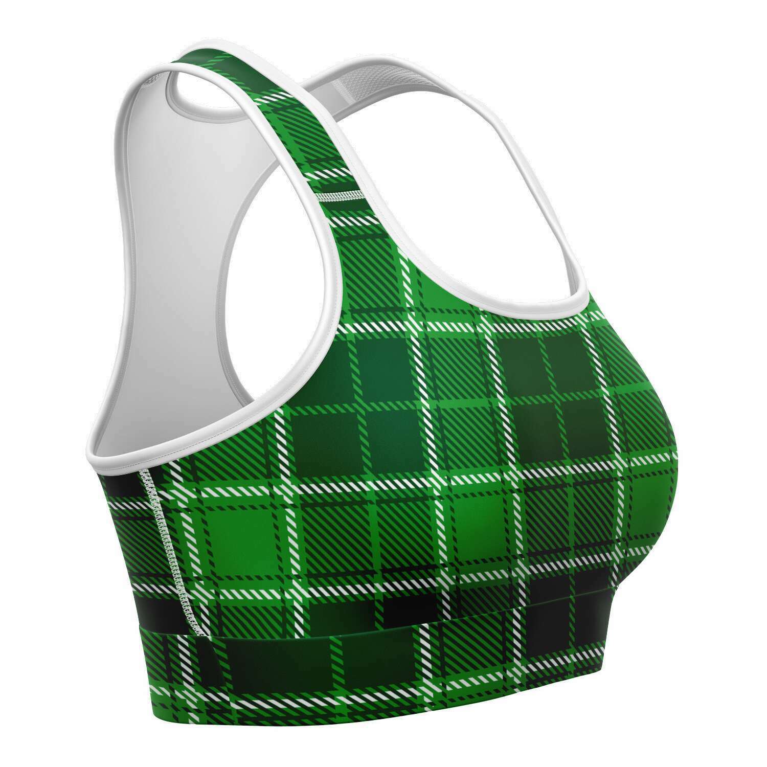 Women's Green St. Patrick's Day Plaid Athletic Sports Bra Right