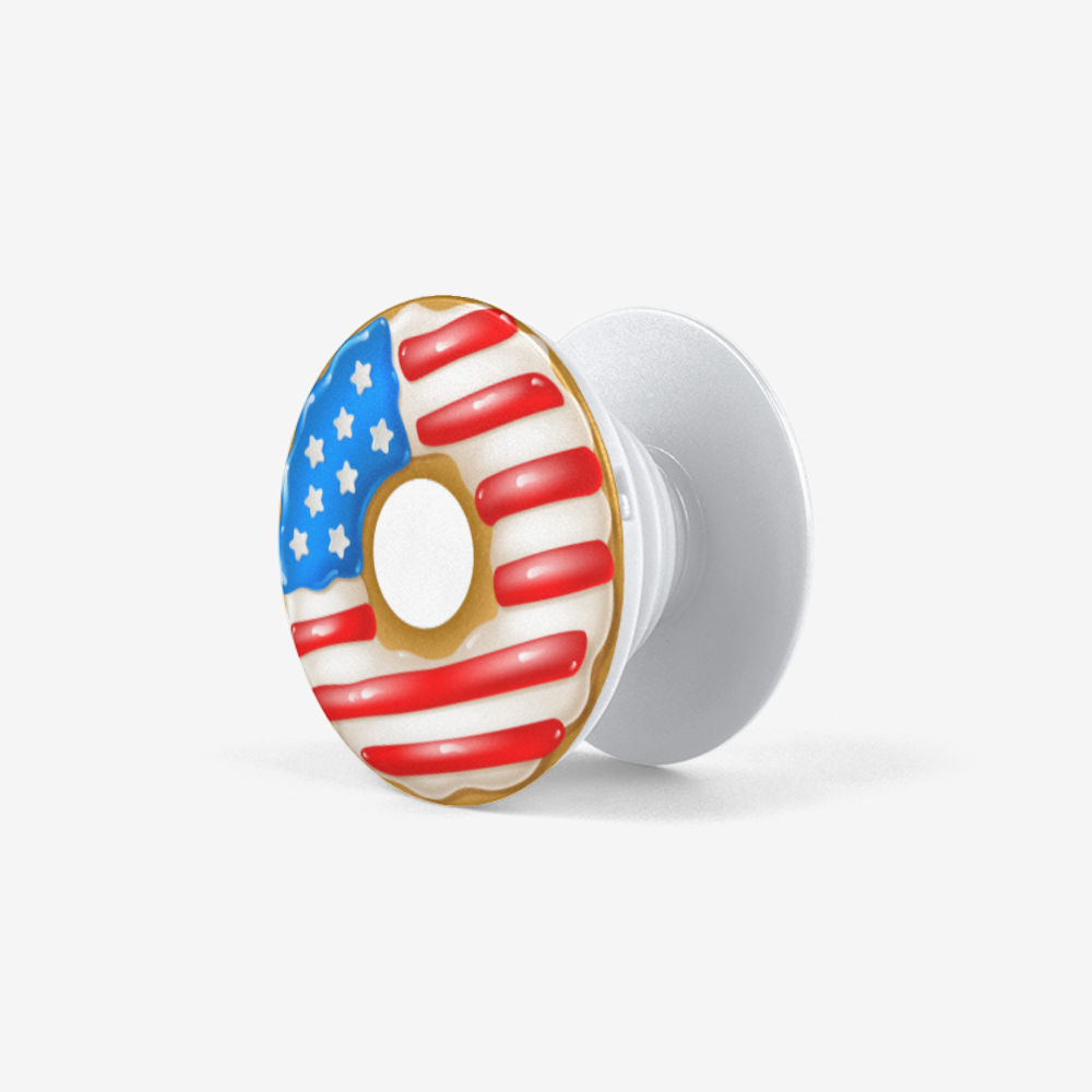 USA American Flag Patriot Breakfast Pastry Donut Popsocket White Side