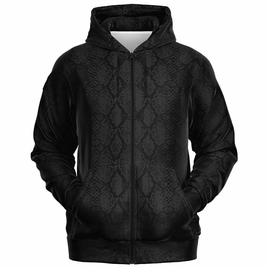 Unisex Black Mamba Snakeskin Reptile Pattern Print Zip-Up Hoodie