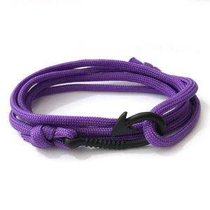 Men's Solid Purple Multi-layer Paracord Fishing Hook Charm Fashion Bracelet Jewelry