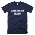 Navy Blue White American Made Strong Gym Fitness Weightlifting Powerlifting CrossFit T-Shirt
