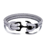 Men's Double Strand Grey Paracord Rope Stainless Steel Nautical Anchor Bracelet Jewelry