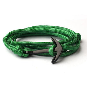 Men's Solid Green Multi-layer Adjustable Paracord Rope Anchor Bracelet