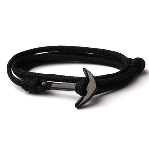 Men's Solid Black Multi-layer Adjustable Paracord Rope Anchor Bracelet
