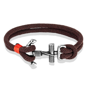 Men's Double Brown Red Tie Rope Classic Nautical Anchor Bracelet Jewelry