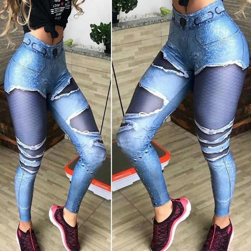 YYDGH Leggings for Women Distressed Ripped Denim Jeggings High Waist Tummy  Control Yoga Pants Stretchy Skinny Jeans Tights Gray XL