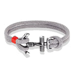 Men's Double Grey Red Tie Rope Classic Nautical Anchor Bracelet Jewelry