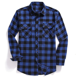 Blue Dual Pocket Long-Sleeve Plaid Lumberjack Flannel Shirt
