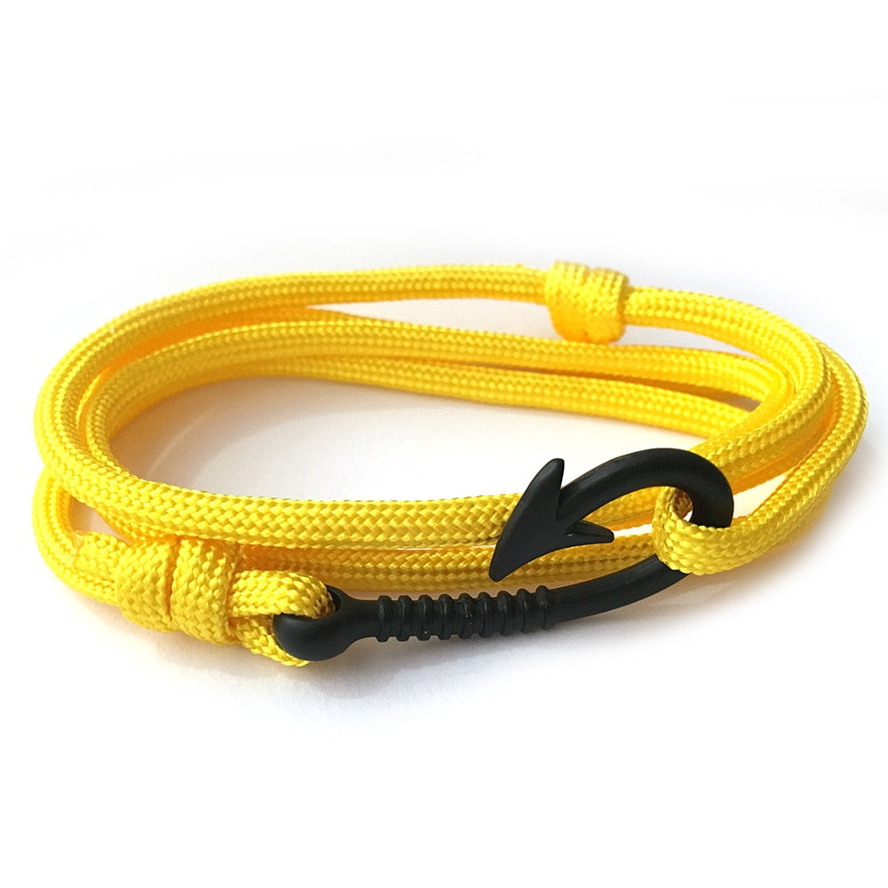 Men's Solid Yellow Multi-layer Paracord Fishing Hook Charm Fashion Bracelet Jewelry