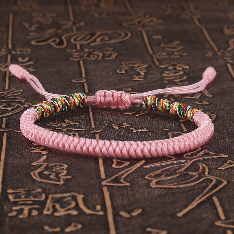 Unisex Handmade Lucky Buddhist Pink Tibetan Prayer Adjustable Paracord Bracelet Jewelry