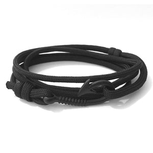 Men's Solid Black Multi-layer Paracord Fishing Hook Charm Fashion Bracelet Jewelry