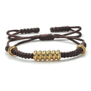Lucky Handmade Brown Braided Tibetan Buddhist Copper Beaded Charm Bracelets