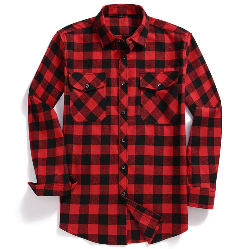 Red Dual Pocket Long-Sleeve Plaid Lumberjack Flannel Shirt