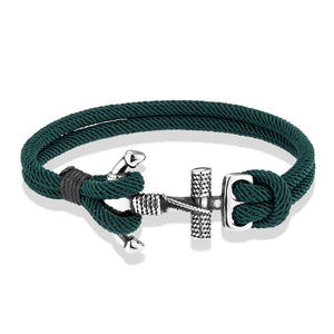 Men's Double Green Rope Classic Nautical Anchor Bracelet Jewelry