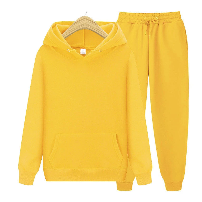 Unisex Men's Women's Trendy Two Piece Solid Money Green Canary Yellow Color Hoodie & Joggers Sweatsuit Set