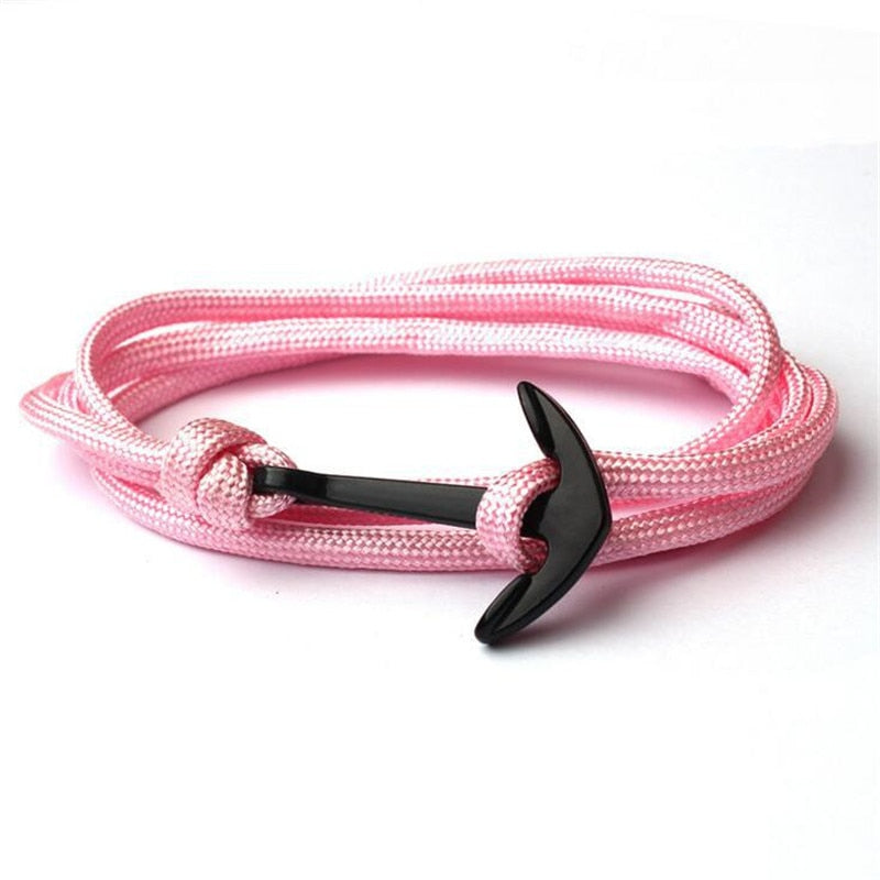 Men's Solid Pink Multi-layer Adjustable Paracord Rope Anchor Bracelet