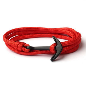 Men's Solid Red Multi-layer Adjustable Paracord Rope Anchor Bracelet