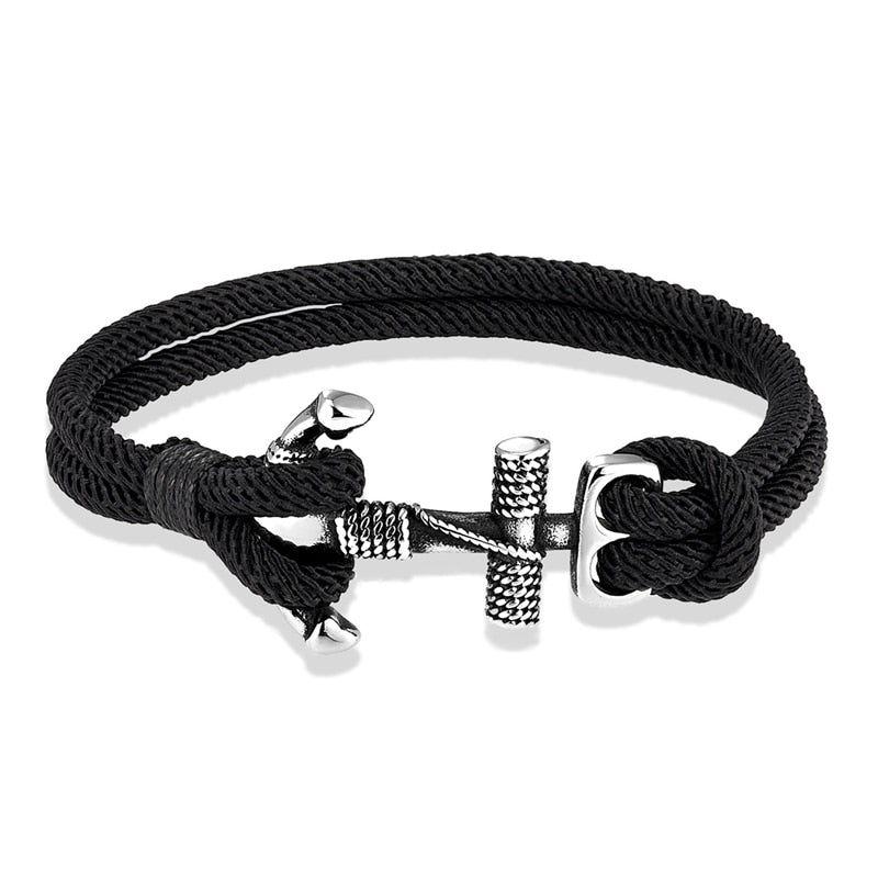 Men's Double Black Rope Classic Nautical Anchor Bracelet Jewelry