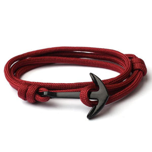 Men's Solid Red Wine Multi-layer Adjustable Paracord Rope Anchor Bracelet
