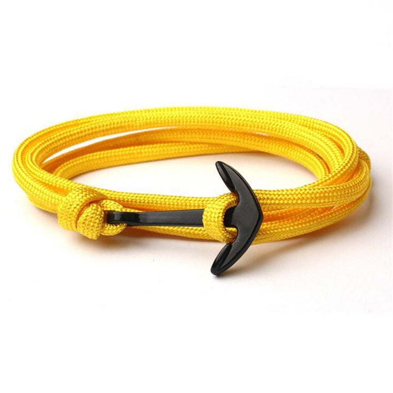 Men's Solid Yellow Multi-layer Adjustable Paracord Rope Anchor Bracelet