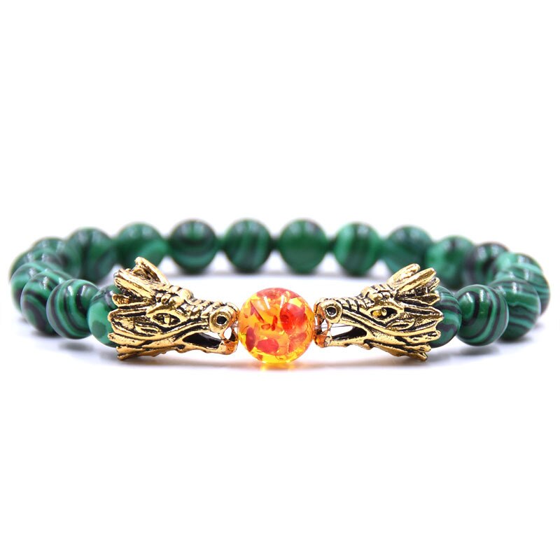 Handmade 19 CM Dragonhead Fireball Charm Green Malachite Natural Stone Bracelets Jewelry
