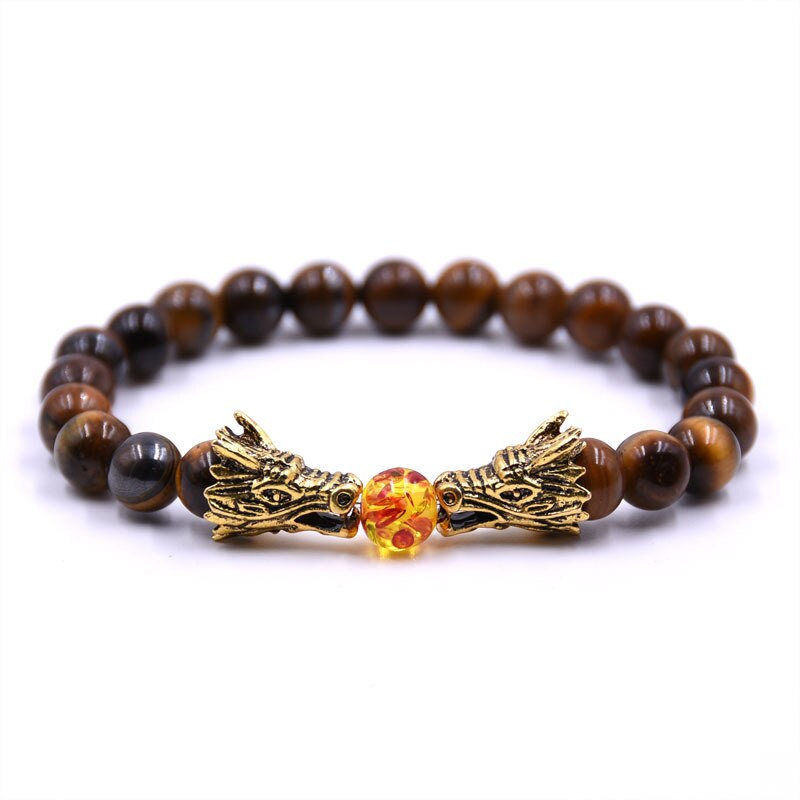 Handmade 19 CM Dragonhead Fireball Charm Tiger Eye Natural Stone Bracelets Jewelry