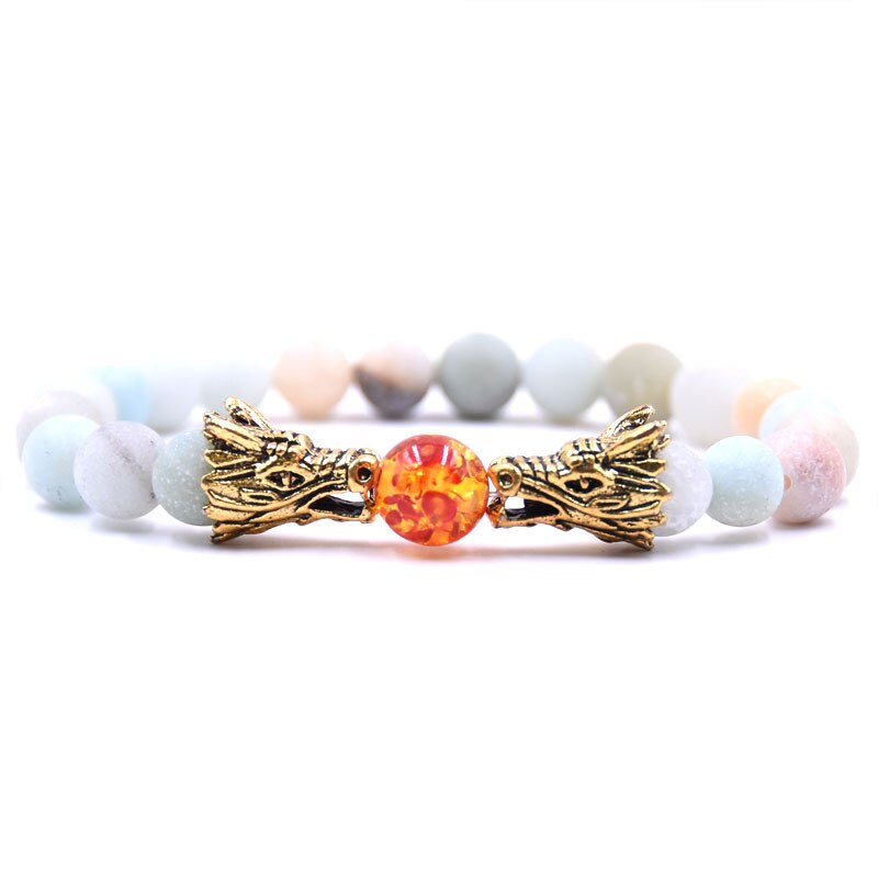 Handmade 19 CM Dragonhead Fireball Charm Multi-Color Pastel Natural Stone Bracelets Jewelry