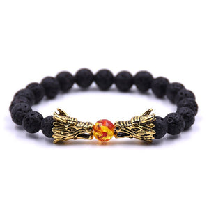 Handmade 19 CM Dragonhead Fireball Charm Black Natural Stone Bracelets Jewelry