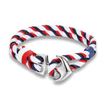 Men's Double Strand Red White Blue Nautical Anchor Bracelet Jewelry