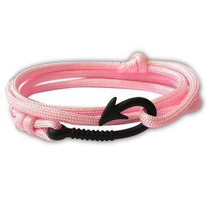 Men's Solid Pink Multi-layer Paracord Fishing Hook Charm Fashion Bracelet Jewelry