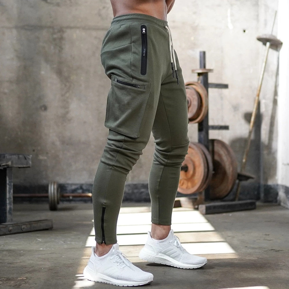 Men's Army Olive Green Multi-pocket Gym Fitness Joggers Sweatpants