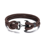 Men's Double Strand Brown Paracord Rope Stainless Steel Nautical Anchor Bracelet Jewelry