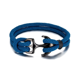 Men's Double Strand Blue Paracord Rope Stainless Steel Nautical Anchor Bracelet Jewelry