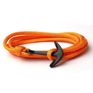 Men's Solid Orange Multi-layer Adjustable Paracord Rope Anchor Bracelet