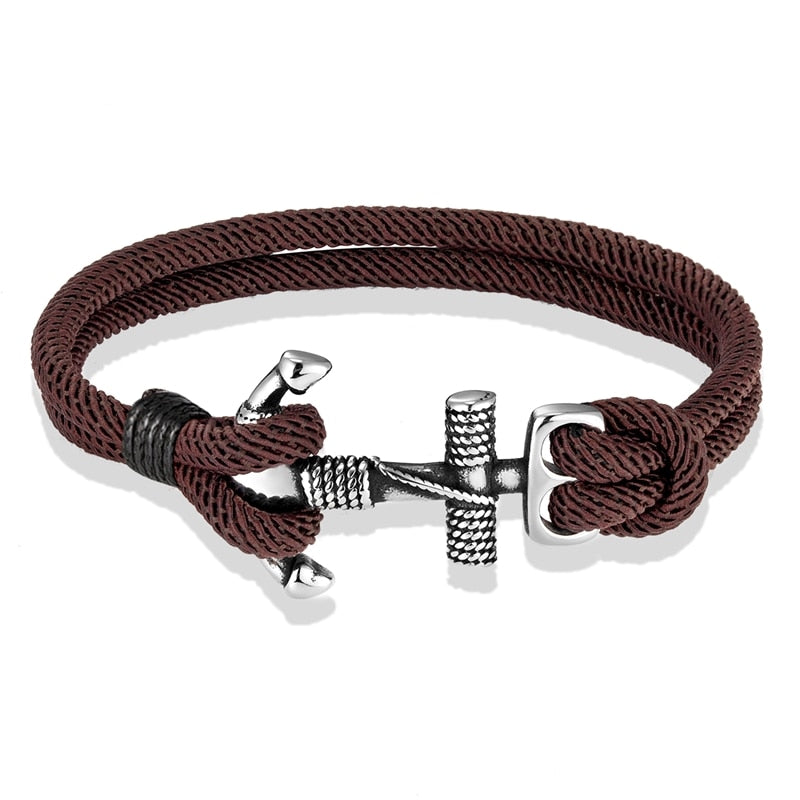 Men's Double Brown Rope Classic Nautical Anchor Bracelet Jewelry