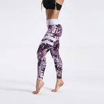 Women's Pink Purple Palm Leaf High-waisted Yoga Leggings