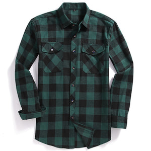 Green Dual Pocket Long-Sleeve Plaid Lumberjack Flannel Shirt